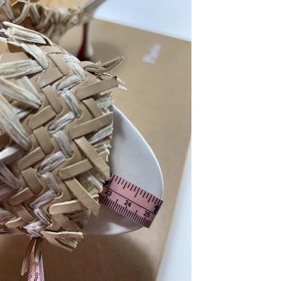 Meroine 85mm raffia Tan Woven fringe heels mules D980 - Picture 11 of 11